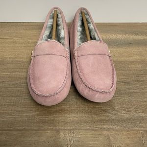 New Cole Haan Pale Mauve Eilise Driver Suede Faux Shearling Lined Loafer Sz 7.5